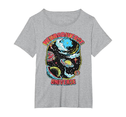 Neurodiverse Universe Neurodiversity Embrace ADHD Autism ASD T-Shirt, Women's Plus, Heather Grey, 3X