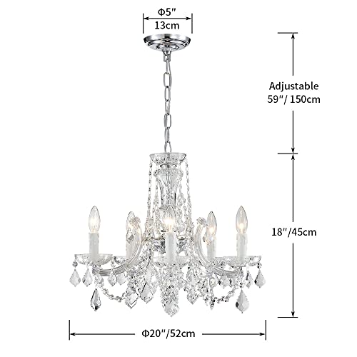 Agv Lighting Ch001S Modern K9 Crystal Chandelier Light Fixture, Maria Theresa Light, 5-Lights, D20 X H18, Adjustable Chain 59", Chrome Finish #TOP1