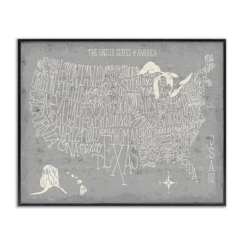 Stupell Industries 'Distressed US Map Typography'| Framed Giclee Art