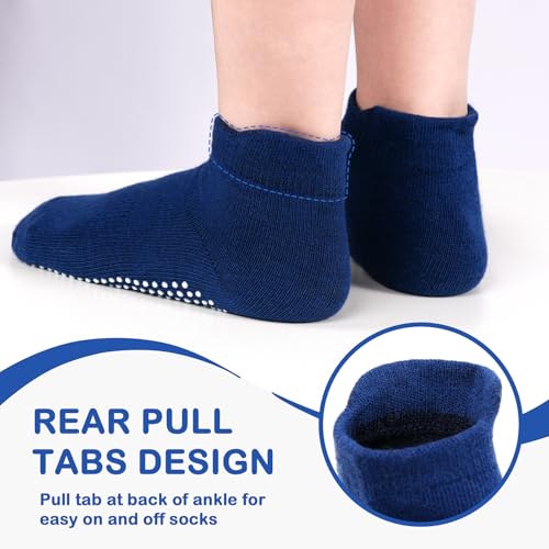Image of Toddler Socks SkiBeaut 12 Pairs Non Slip Skid Ankle Socks For Kids Boys Grips Cotton Crew Socks For 1-10 Years