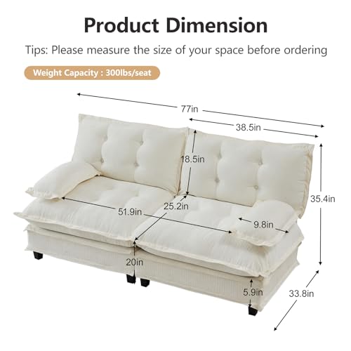 Image of 77 inch Loveseat, Sectional Couches for Living Room, Beige 2 Seater Modern Chenille Deep Seat Sofa Set, Salas para Casa, High Back Love Seat Couches, Cloud Modular Sectional Sets