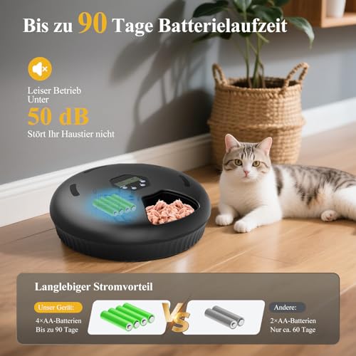 Zyncove Futterautomat Katze Nassfutter mit Kühlung: Nassfutterautomat für Katzen, Batteriebetriebener katzenfutter Automat - 6 Mahlzeiten für Haustiere Black(Batterien nicht im Lieferumfang enthalten)