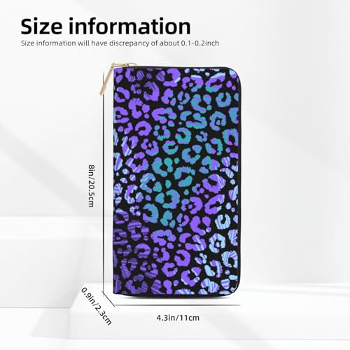 Stripe Purple Leopard Print Wallet Women, Leather Bifold Multi Card Wallet, Long Purse Women's Wallets2