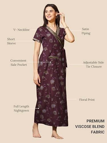 Image of 9shines Label Stylish Cotton Nighty Robe for Women | Front Open Floral Housecoat | Wrap Nighty with Pocket | Adjustable Waist Tie | Plus Size housecoat (HC-2026)