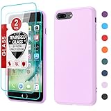 LeYi for iPhone 8 Plus: 7 Plus Case with [2 Pack] Tempered Glass Screen Protectors, Shockproof Full-Body Liquid Silicone with Soft Anti-Scratch Microfiber Liner Case iPhone 7 Plus, Purple