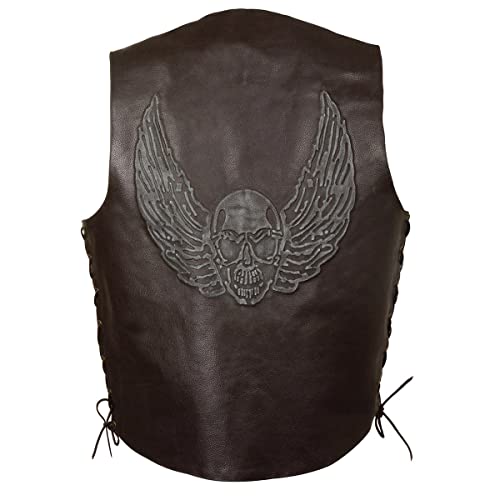 Image of EVENT LEATHER ELM3905 Men's 'Mayhem' 100% Genuine Motorcycle Leather Vest | Biker Vests with Embossed Skull & Wing