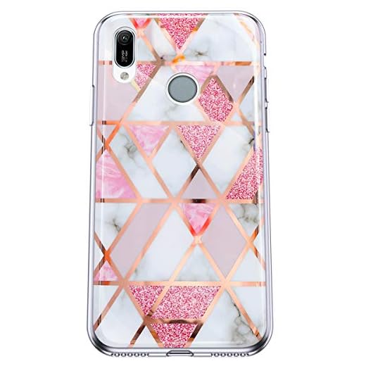 Felfy Kompatibel med Huawei Y6 2019 skal marmor Case Cover skydd mjuk TPU silikon mobiltelefonfodral halkskydd anti-gul stötsäker baksida skyddshölje glitter mobiltelefon skal för Huawei Y6 2019, rosa