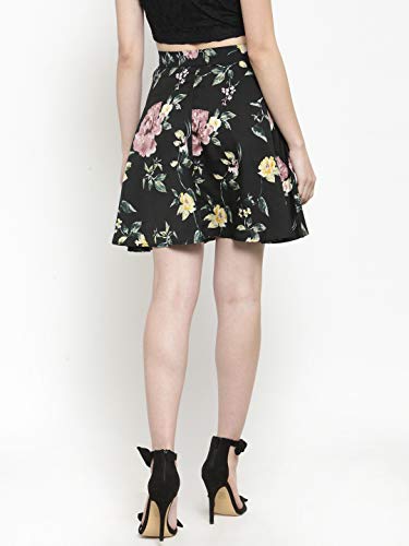 Image of Sera Women's Floral Print Black Viscose Rayon A-Line Casual Mini Skirt