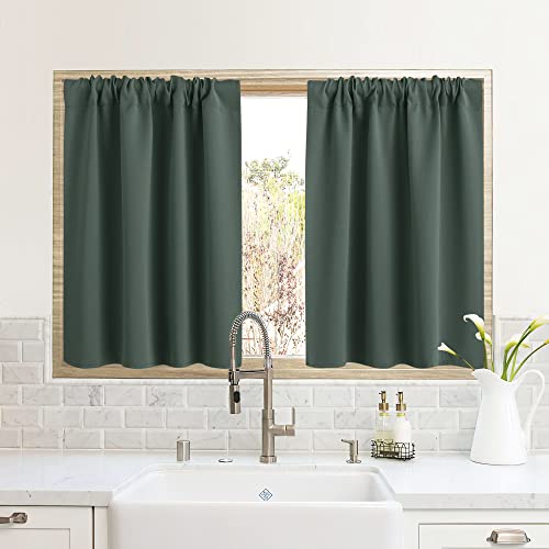 RYB HOME RV Camper Door Window Curtains -Blackout Privacy Curtains & Drapes for Bathroom Bedroom Kitchen Portable Travel Trailer Small Window Decor, W 34 x L 24, Dark Green, 2 Panels