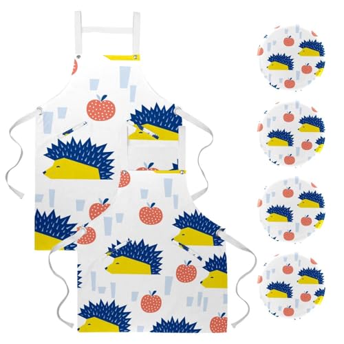 Lot de 2 tabliers de cuisine avec 4 broches motif hérisson multicolore