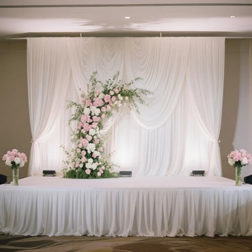 Efavormart Portable Stage Skirting Polyester Shirred Pleat Stage Cover for Wedding Platform White - 24 x20ft