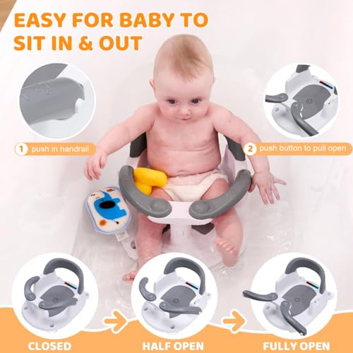 Image of Baby Bath Seat for Babies 6 Months & Up Sitting Up,Infant Bath Seat with Temperature Alert+Open Backrest+on /Off Armrest,Toddler Bath seat Baby Bath Chair for Bathtub,Tub,Sink (Light Gray)
