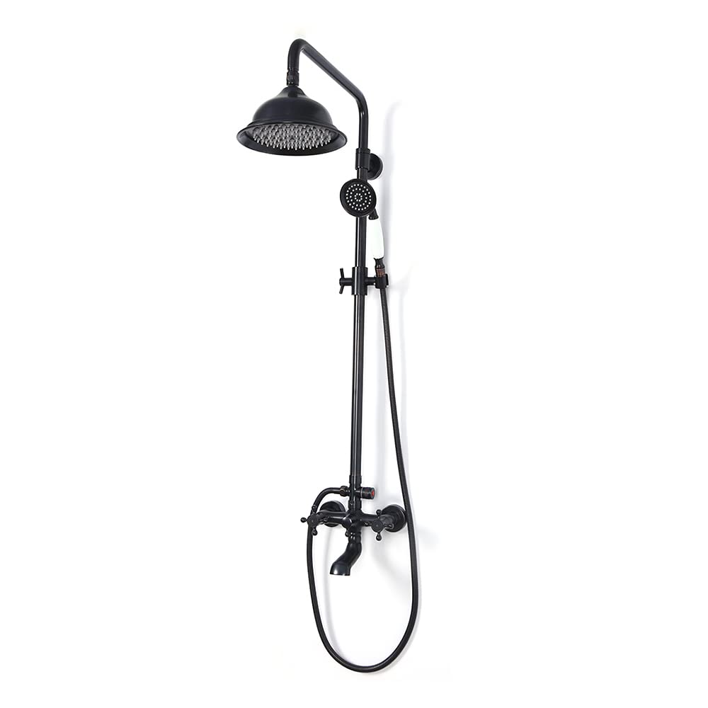 JinYuZe Luxury Classic Exposed Shower System Rainfall Handheld Shower Head Set with Tub Spout in Antique Black