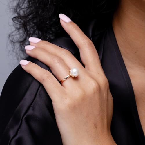 Angara Freshwater Pearl Solitaire Ring for Women | Round Freshwater Cultured Pearl Solitaire Ring in 14K Solid Gold/Platinum | June Birthday, Anniversary, Gemstone Jewellery Gift3