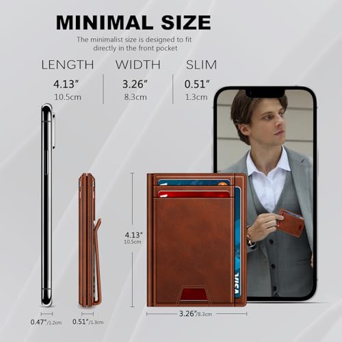 Image of Wallet for Men 14-16 Cards, Minimalist Men Leather Wallet, Men's Front Pocket Bifold Wallets with Money Clip, Slim Thin Card Holder RFID Blocking Bill Folder Magnetic Closure Men Gifts, Reddish Brown