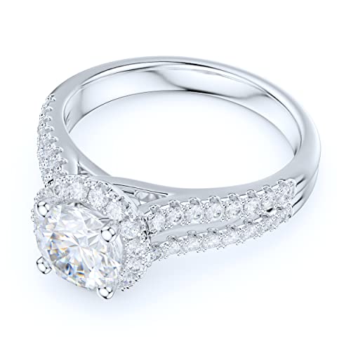 Sterling Silver Split Shank 1.0CT Simulated Round Brilliant Cut Diamond or Genuine Moissanite Halo Engagement Ring Bridal Ring For Women3
