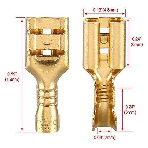 Image of Female Spade Quick Splice Crimp Terminals, 4.8mm Non Insulated Crimp Connector, 0.187 Inch, Brass, Pack of 100