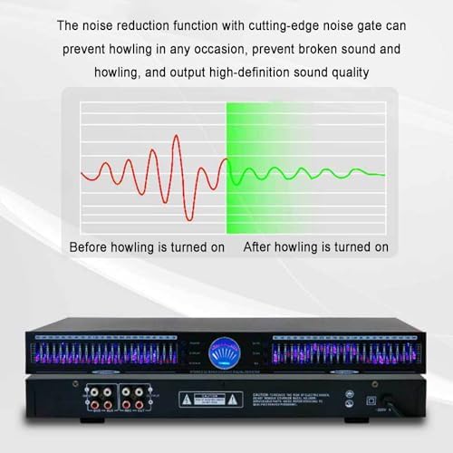 22-band audio equalizer, stereo graphic equalizer, dual-channel rack mount, 10 preset effects, automatic noise reduction