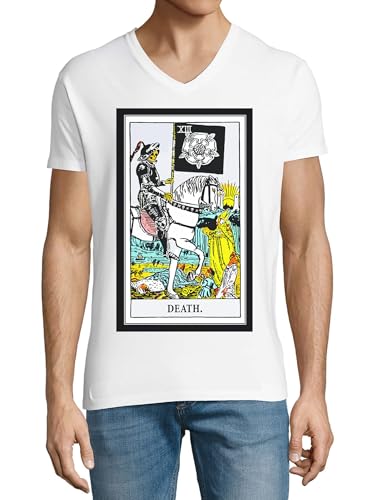 T-shirt Death Tarot Card en coton premium blanc col V homme