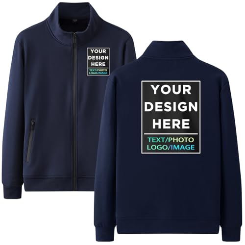 UKBUYQC Chaqueta de forro polar personalizada para mujer, diseño de tu propio logotipo, sudadera con cremallera completa, abrigo de enfermera, azul marino, M