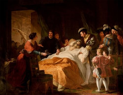 Pintura de la muerte de Leonardo Da Vinci en gran formato retro de 60x90cm