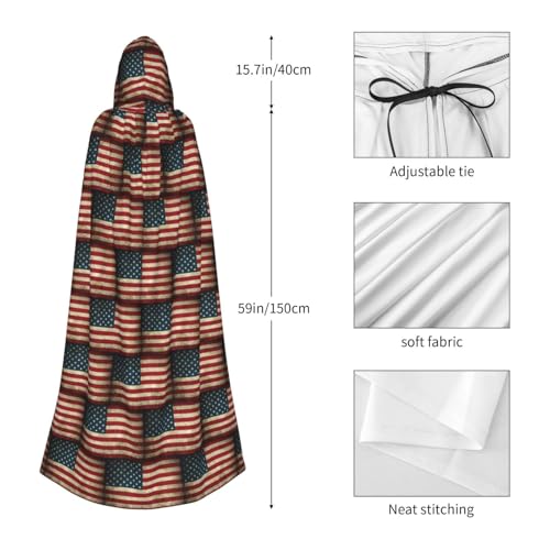 Cape médiévale à capuche motif drapeau américain pour adulte