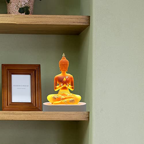 Buddha Statue With Led Light Base, 7'' Seated Figurine Collectibles Decor, Living Room Bedroom Decor, Meditation Sculpture, Yoga Artwork, Metaphysics, Decorative Gift (Orange), (Statue-1) #TOP3