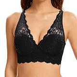 Soutien-gorge de sport pour femme Grande taille Gilet Crop Wire Soutien-gorge Lingerie Sexy Col en V Sous-vêtements Lingerie avec rembourrage de poitrine S 5XL, Noir , M