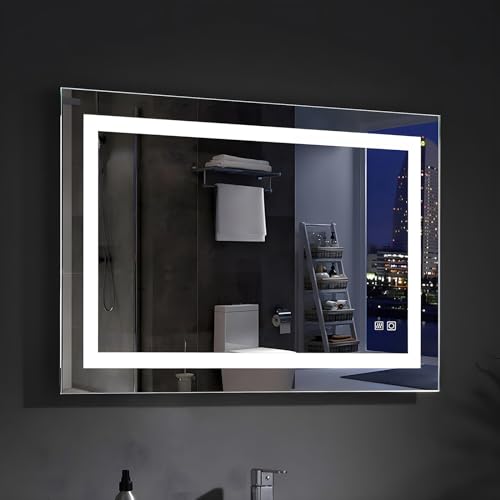 MEESALISA Lisa Miroir de salle de bain LED 70 x 50 cm avec éclairage rectangulaire, anti-buée, avec prise tactile, blanc chaud/blanc froid, 500 x 700