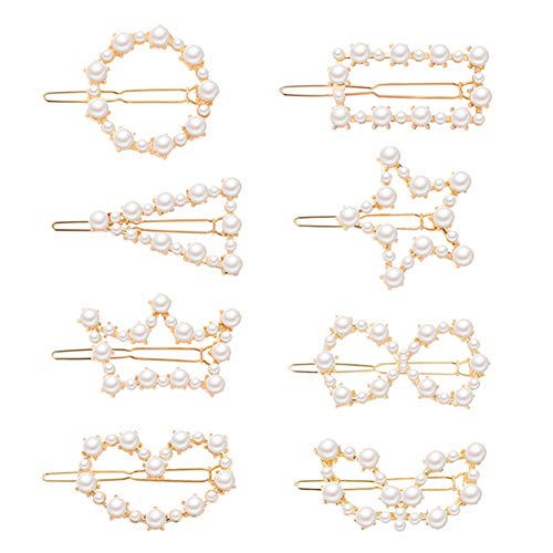 AKOAK Set de 8 Pinzas de Pelo Metálicas en Forma de Corazón y Geométricas con Perlas para Damas y Niñas miniatura 1
