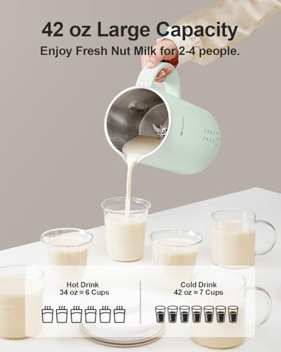 Image of MOKKOM Nut Milk Maker, 42oz Soy Milk Maker for Homemade Plant-Based Milk, Soy, Oats, Dairy Free Beverages, Automatic Almond Milk Machine with Delay Start /Keep Warm /Boiling /Self-Clean, Cardamom Green