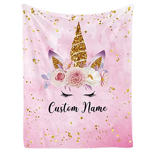 Image of Personalized Horse Blanket with Name for Girl Custom Pink Blanket for Kids