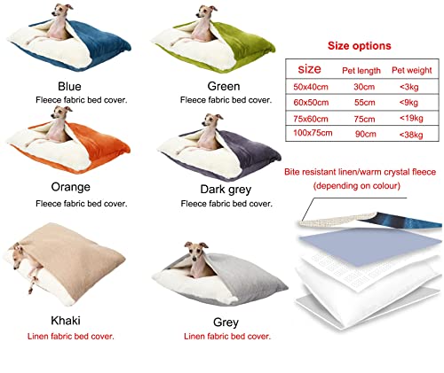 Hundeschlafsack, Waschbares Hundebett Orthopädisch mit Decke, Warmes Schlafsack Hund mit Abnehmbaren Deckel, Hundekorb/Katzenkörbchen Hundesofa für Kleine und Mittelgroße Hunde ( Color : Khaki , Größe