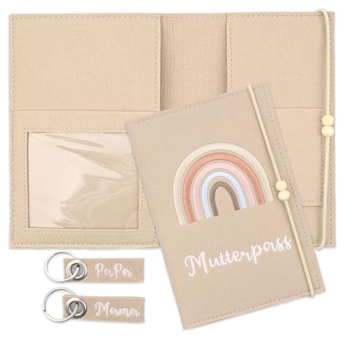 KMANGMAN 1pcs Impfpass Hülle aus Filz,Mutterpasshülle aus Handgefertigtem Filz,Hülle Impfausweis,Schutzhülle Impfausweis,Mutter Kind Pass Hülle mit Fächer,für Ultraschallbild,Impfpass,Handmade(Khaki)