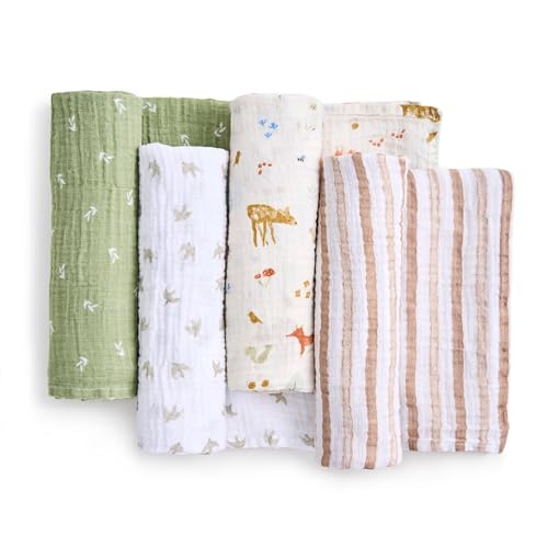 Image of aden + anais Essentials Cotton Muslin Swaddle, Breathable Baby Blanket, Ideal for Boys, Girls, Newborns, Babies & Infants, Receiving Blanket, Soft and Lightweight Wrap, 4 Pack, Sage Woodland