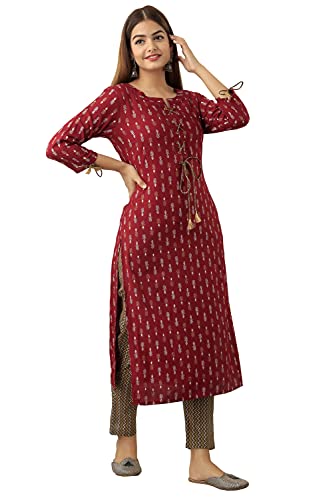 Image of Jaipurite Women's Rayon Printed Straight Kurta in Maroon