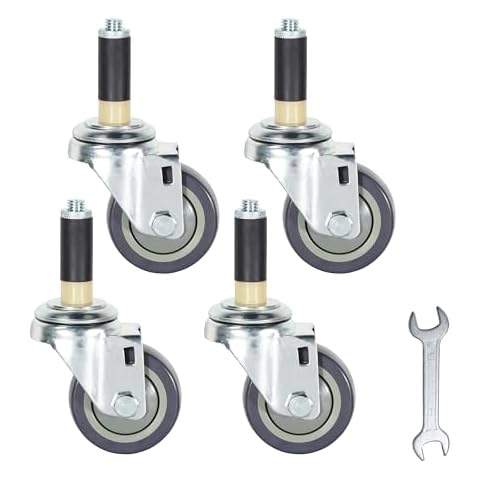 Prep Table Wheels, Expanding Casters Table Wheels Stem Casters with Brake Fit for 7/8", 1", 1-1/2" and 1-5/8" Tube Leg Adapter Work Table Caster Set of 4 (3 Inch, 7/8", No Brake) Cover
