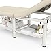 pouseayar 30.5'' Wide × 75'' Long Stationary Massage Table Folding Bed with Backrest for Treatment Table Physical Therapy Table Spa Facial Bed, Metal Frame PU Leather - Beige Gray