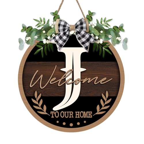 Bolisom Monogram Letter J Front Door Sign, Welcome to Our Home Family Last