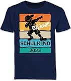 Kinder T-Shirt Jungen Schulanfang Schulkind Einschulung - Einschulung Junge & Schulanfang Geschenke - Bääm! Schulkind 2023 - Vintage - 128 (7/8 Jahre) - Navy Blau - Tshirt 7 Jahre Junge - F130K