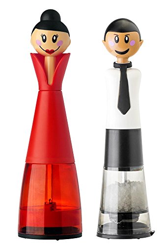 VIGAR Dolls handmatige zout- en pepermolen van silicone, ABS, rood/zwart/wit, 7 x 7 x 24,5 cm
