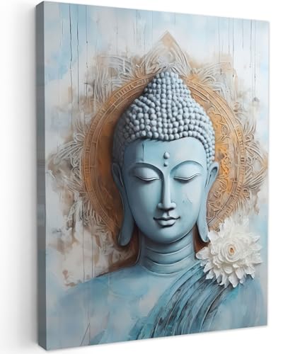 Peinture Bouddha fleur bleue 50x70 cm pour instaurer la paix intérieure à la maison