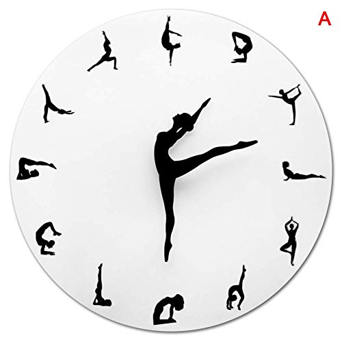 Loopunk Yoga Posturas Reloj de Pared Gimnasio Flexible Niña Silencioso Moderno Reloj Hogar Oficina Decoración - A