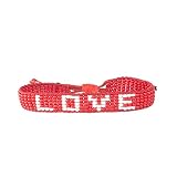 Ubuntu Life Beaded Woven LOVE Bracelet – Handmade Glass Bead Bracelet with Slide Closure, Made from Vegan Materials, Bracelets for Women and Men (Red/White)