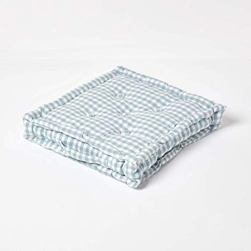 HOMESCAPES Coussin de Chaise Gingham quadrillé de Couleurs Bleu Clair et Blanc Fait en 100% Coton de 40x40x8 cm pour Chaise de Salon et Chaise de Jardin