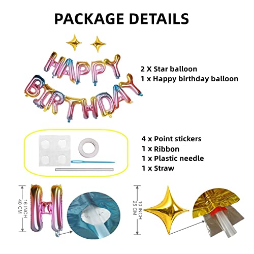 Gradient Happy Birthday Balloons Banner Rainbow Gold Birthday Decorations 16 Inch Colorful Foil Letter Sign Balloons Banner Bunting For Girls Kids Birthday Party Supplies Baby Shower Decor #TOP3