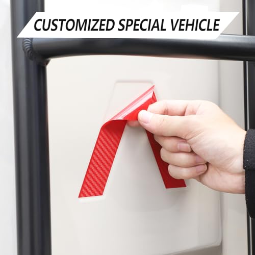 Image of Car Trunk Door Inverted Letter A Sticker Compatible with Ineos Grenadier 2020-2024 Trunk Door Decorative Stickers Tailgate Side V-Shaped Stickers Accessories (Red Carbon Fiber Texture)