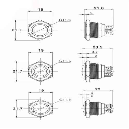 Botón de reinicio de metal de 16 mm plano y redondo con terminales de tornillo duraderos 4