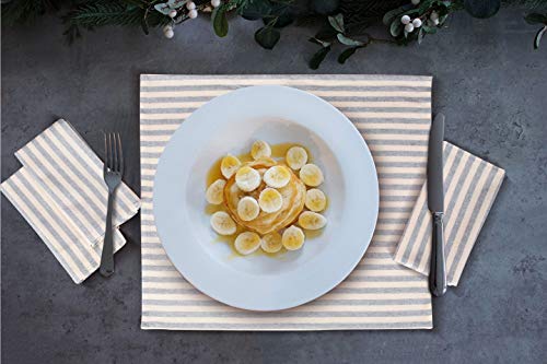 Linen Hub 12 Pack 100% Cotton Cloth Dinner Napkins 17X17 Farmhouse Stripe, Soft Absorbent Restaurant Hotel Quality, Everyday Use Easy Care Machine Washable Wedding Dinner Napkins Grey #TOP2