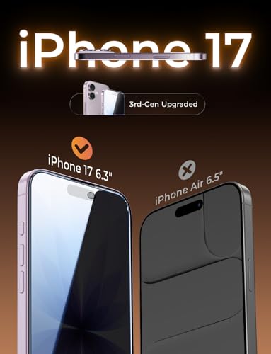 Image of MAGIC JOHN 3rd Gen Upgraded 2 Pack for iPhone 17 Privacy Screen Protector 6.3 Inch, (No Pro) 25Anti-Spy Screen, Shockproof Tempered Glass, Auto Dust-Removal, Bubble Free, Easy Installation
